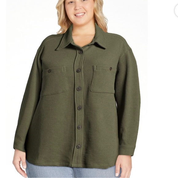 NWT Time and Tru Olive Button Down Shacket - Picture 6 of 10